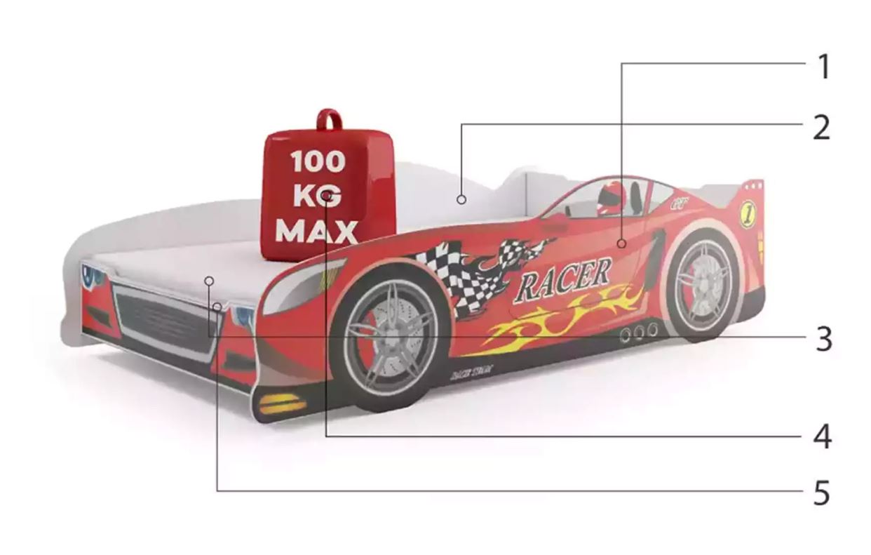 Komponenty pro dětská jednolůžková auta 80X160, červená