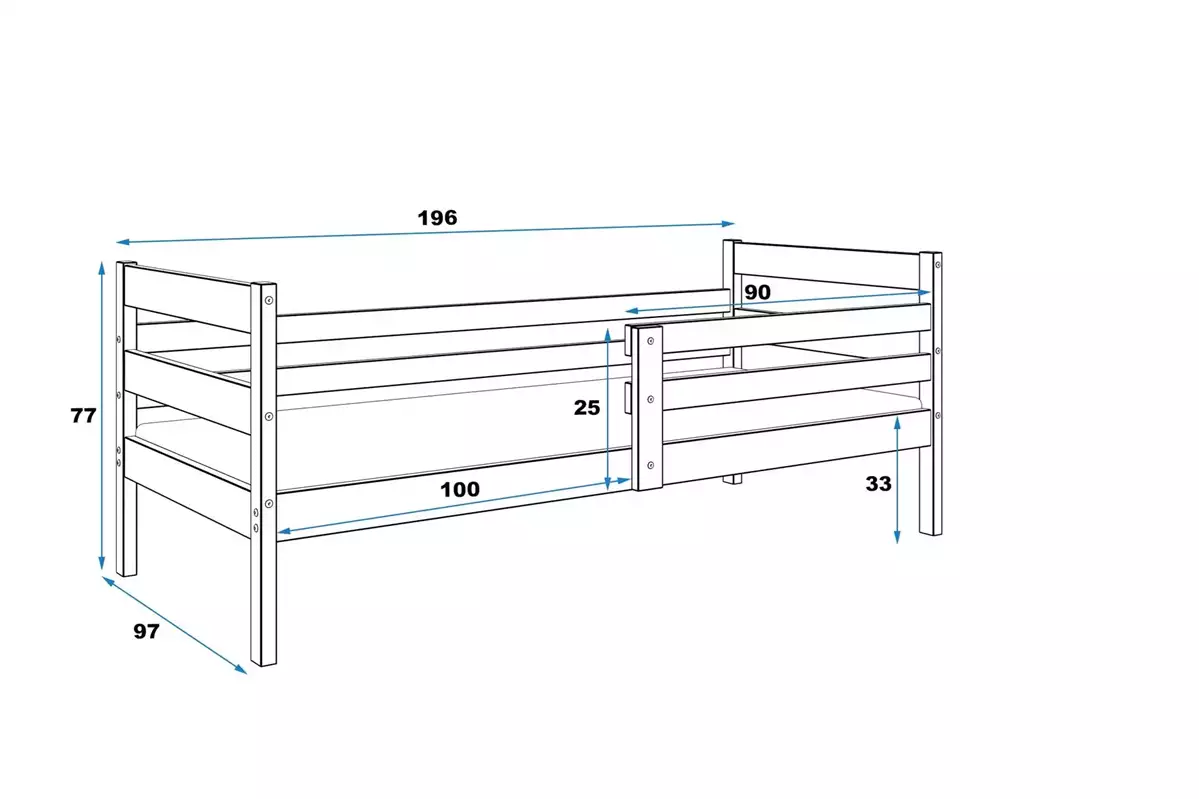 Dimensions et spécifications pour Lit ado simple Éric 90X190 avec matelas, gris