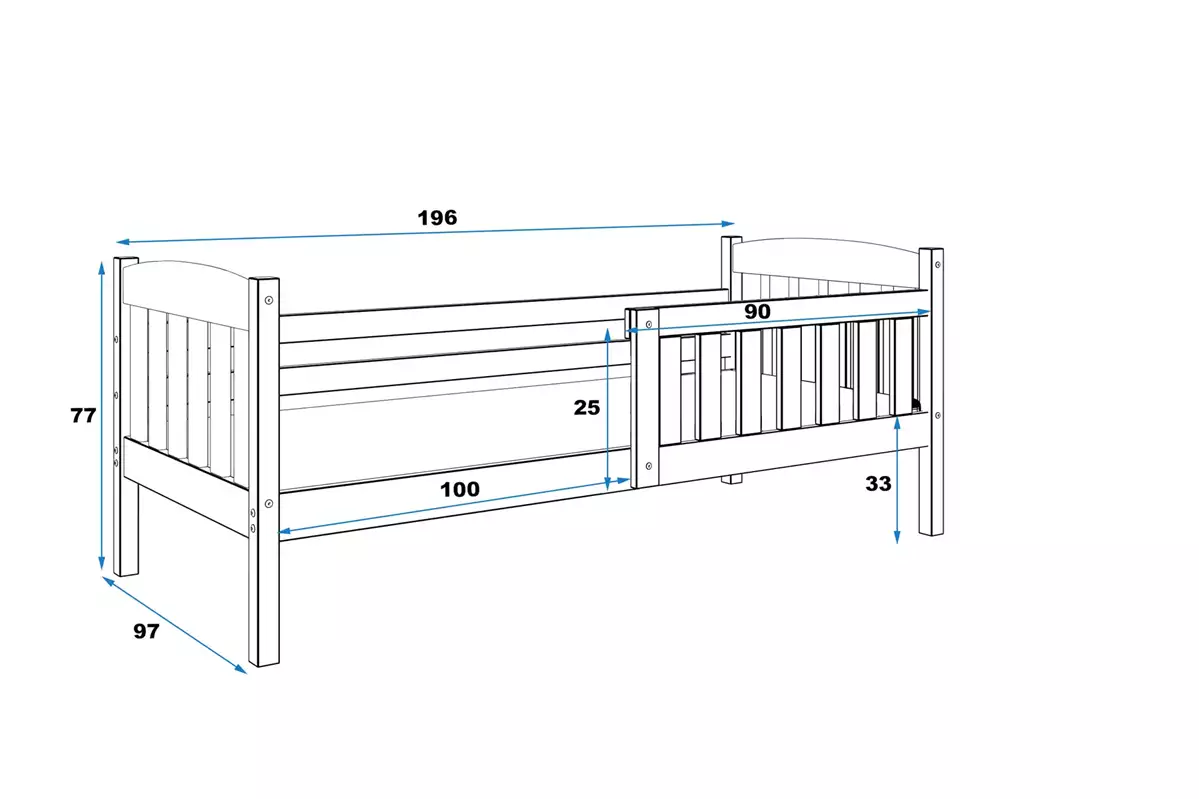 Dimensions et spécifications pour Lit ado simple Jacquot 90X190 avec matelas, blanc