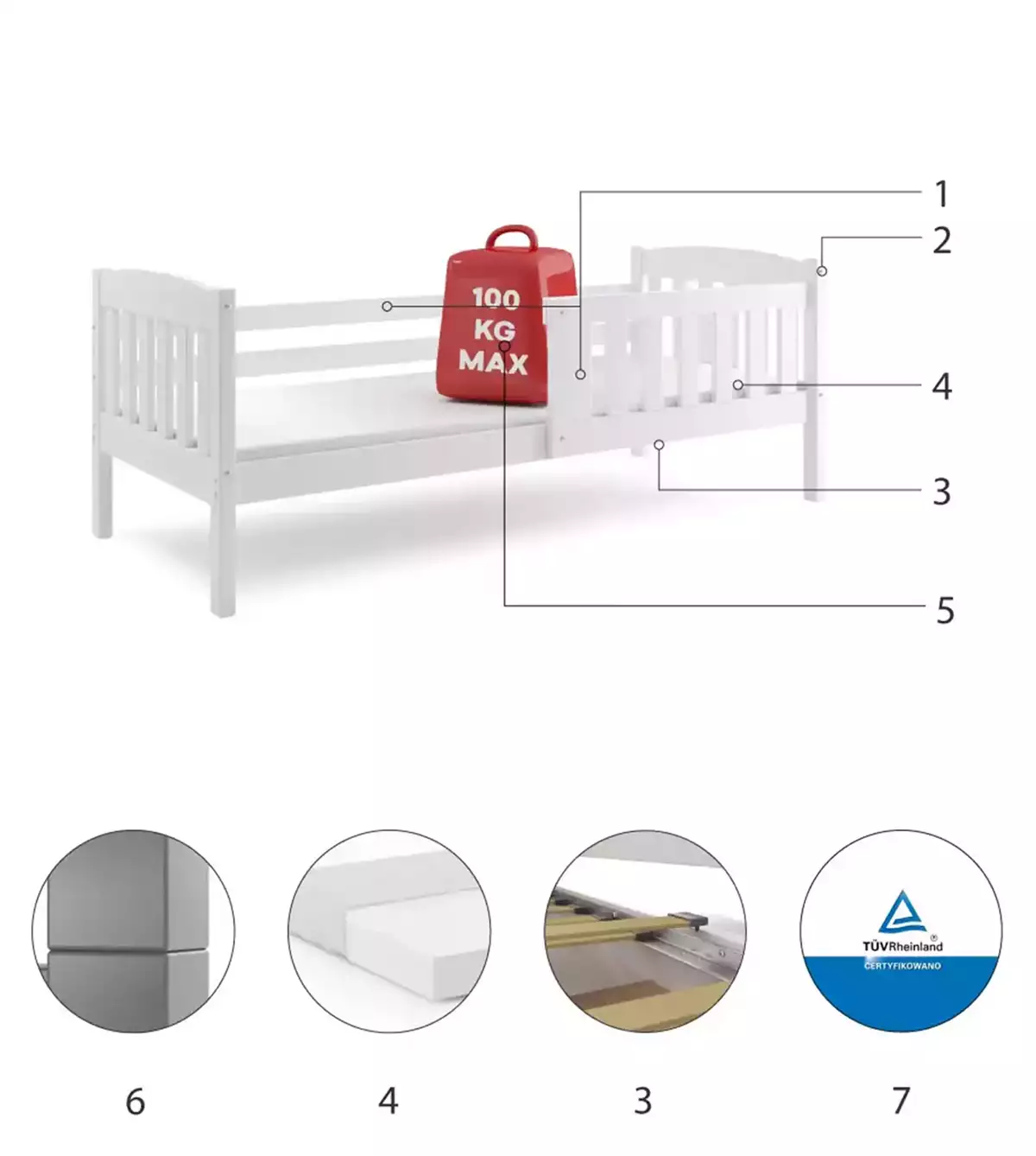 Composants pour Lit ado simple Jacquot 90X190 avec matelas, blanc