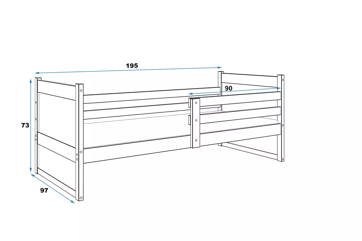 Dimensions et spécifications pour Lit ado simple Rico 90X190, blanc