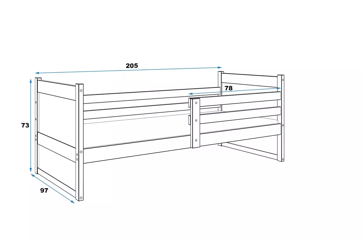 Dimensions et spécifications pour Lit ado simple Rico 90X190, pin/blanc