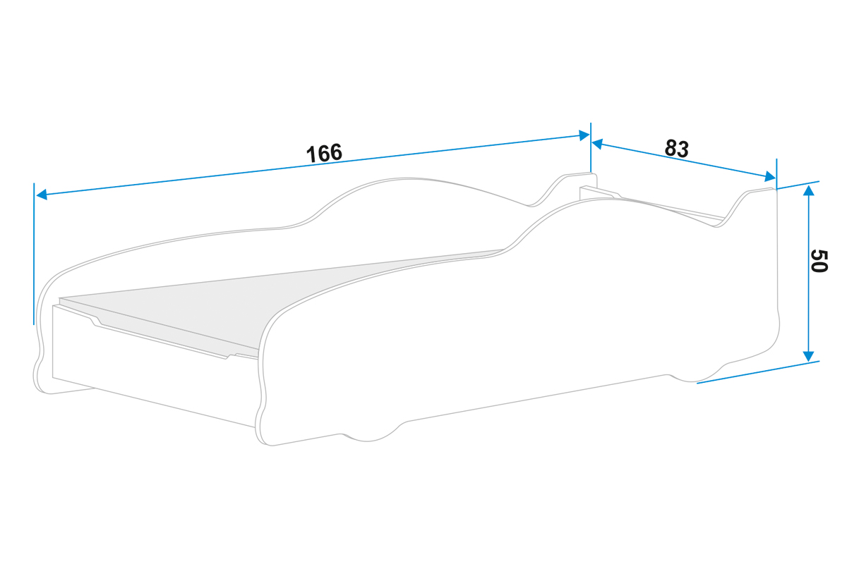 Rozměry a specifikace pro dětskou jednolůžkovou postel Cars 80X160 s matrací, stříbrná