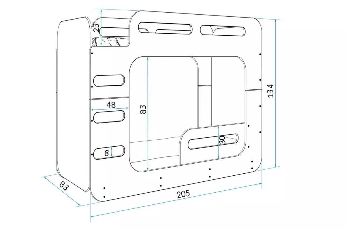 Rozměry a specifikace pro Youth patrovou postel MAX 2 80X200 s matrací