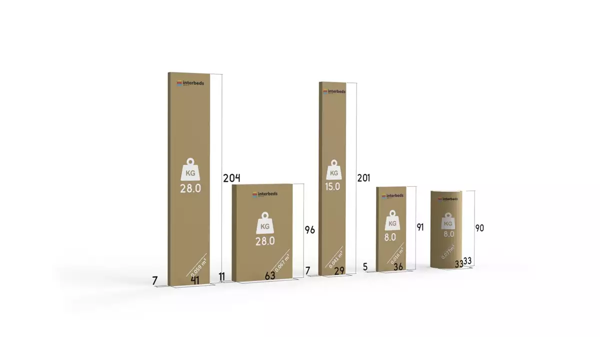 Způsob balení patrové postele RICO 90X200 pro teenagery s matrací a zásuvkou, borovice/modrá