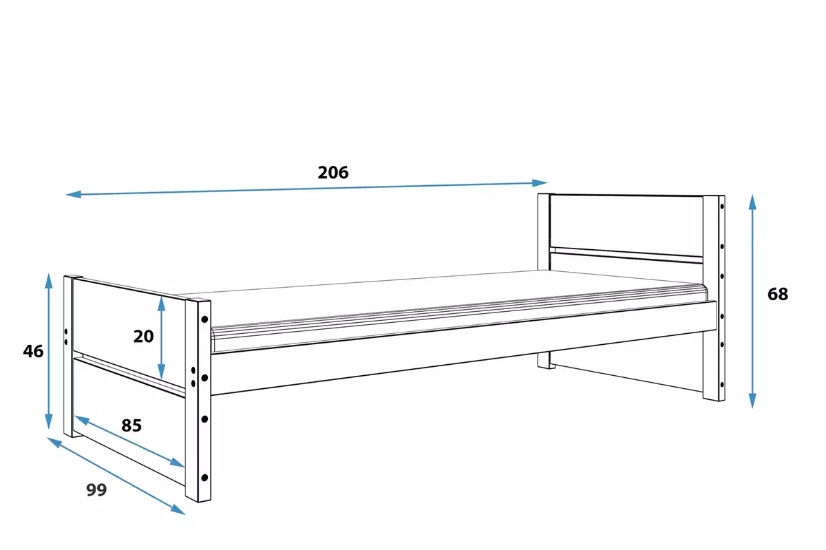 Rozměry a specifikace pro jednolůžko BARTEK pro mládež 90X200, bílá