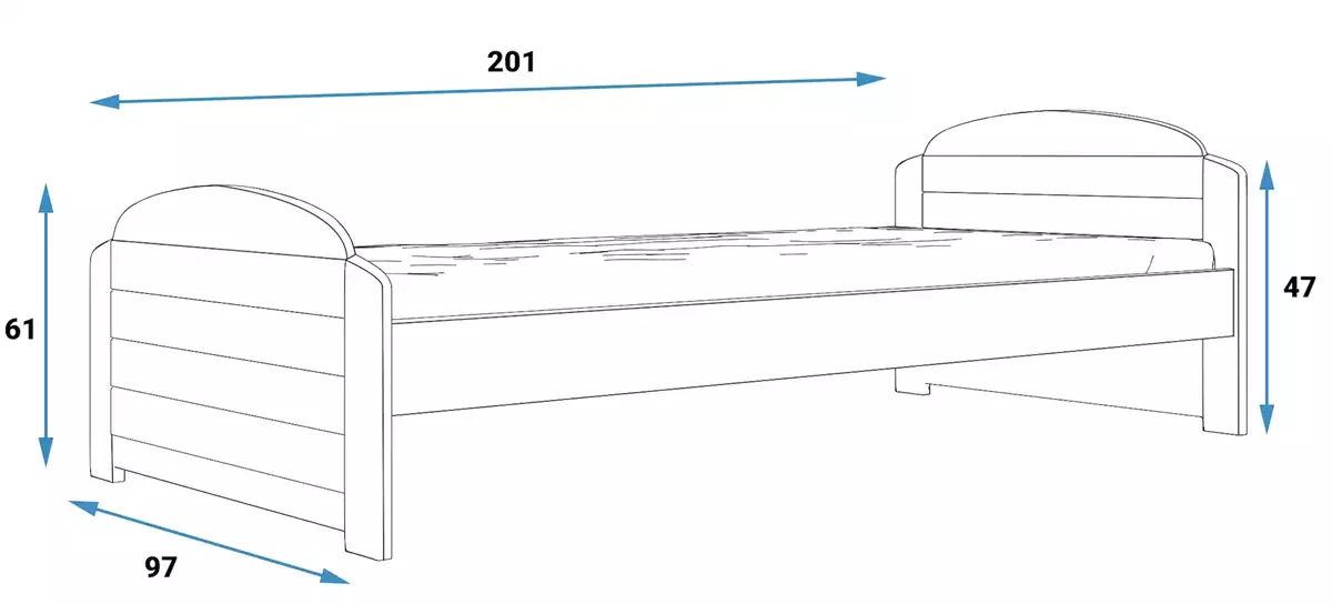 Rozměry a specifikace pro LILI jednolůžkovou postel pro mládež 90X200, bílá