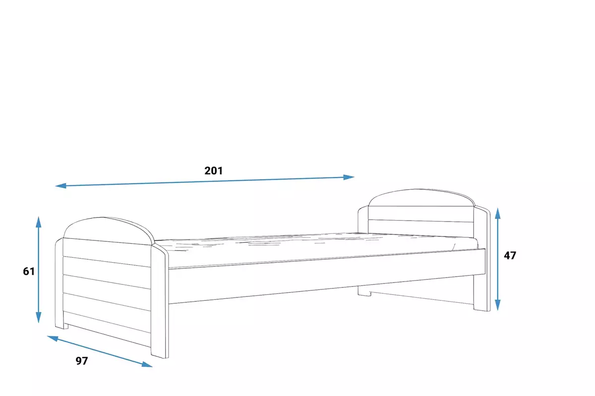 Rozměry a specifikace pro LILI jednolůžkovou postel pro mládež 90X200, grafit