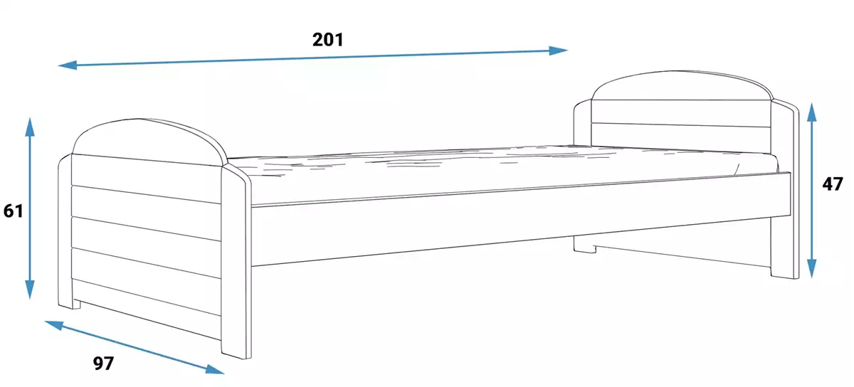 Rozměry a specifikace pro jednolůžkovou postel pro mládež LILI 90X200 s matrací, bílá