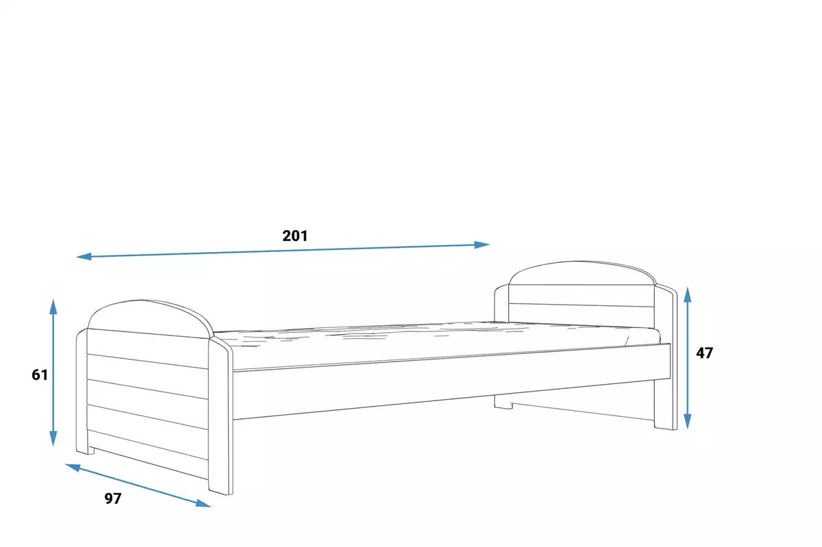 Rozměry a specifikace pro jednolůžkovou postel pro mládež LILI 90X200 s matrací, grafit