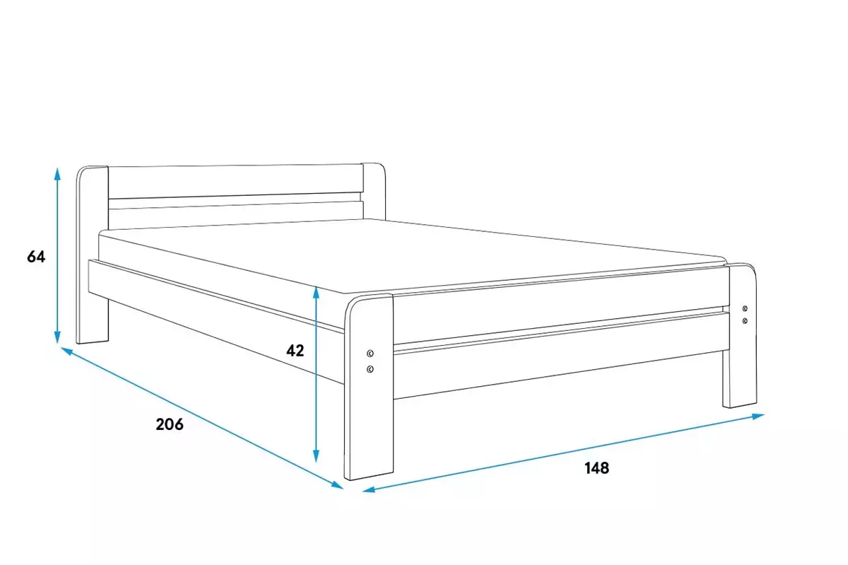 Rozměry a specifikace pro postel do ložnice DALLAS 140X200, borovice