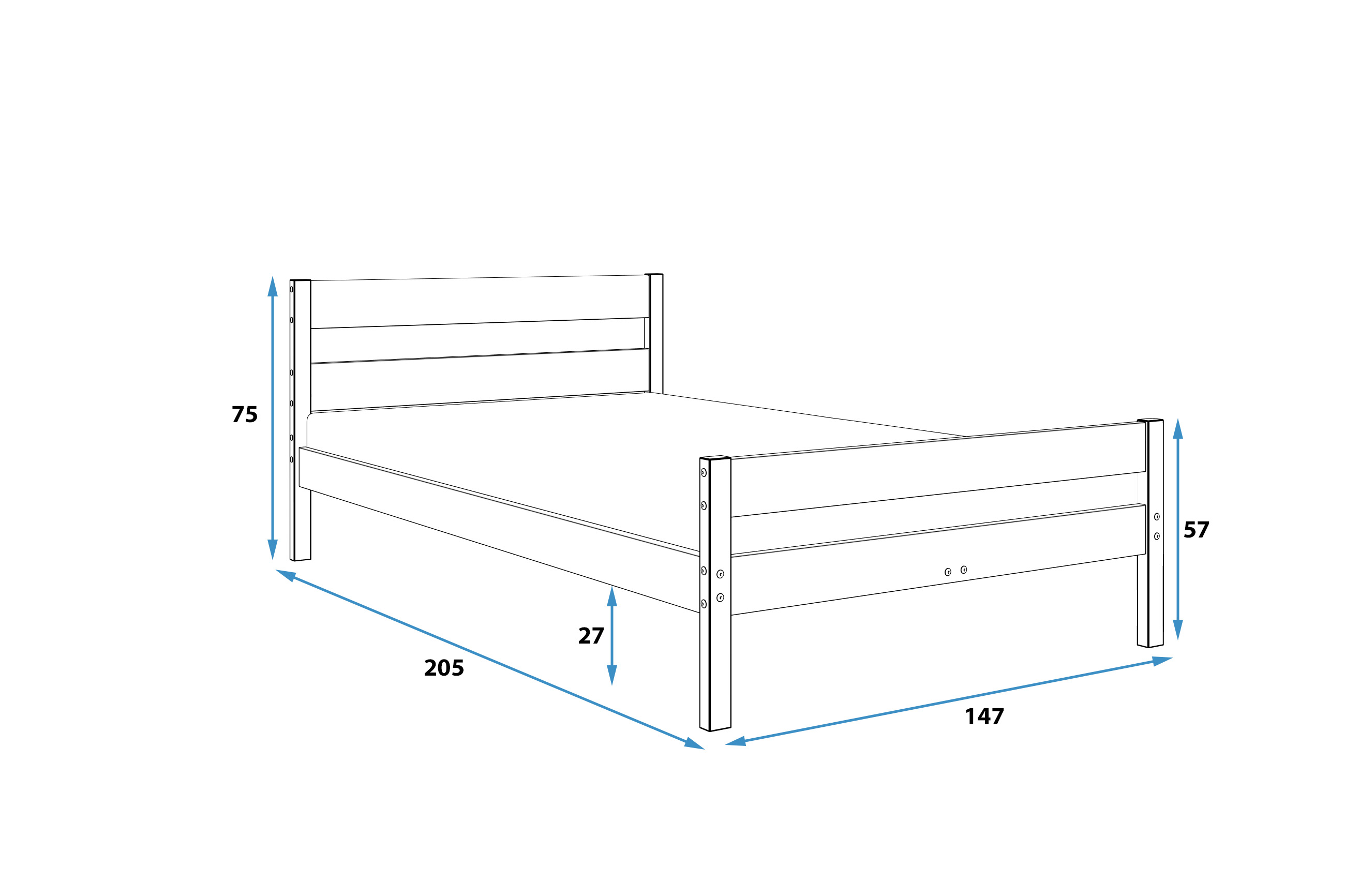 Rozměry a specifikace pro postel ORBIS do ložnice 140X200 s matrací, přírodní dřevo