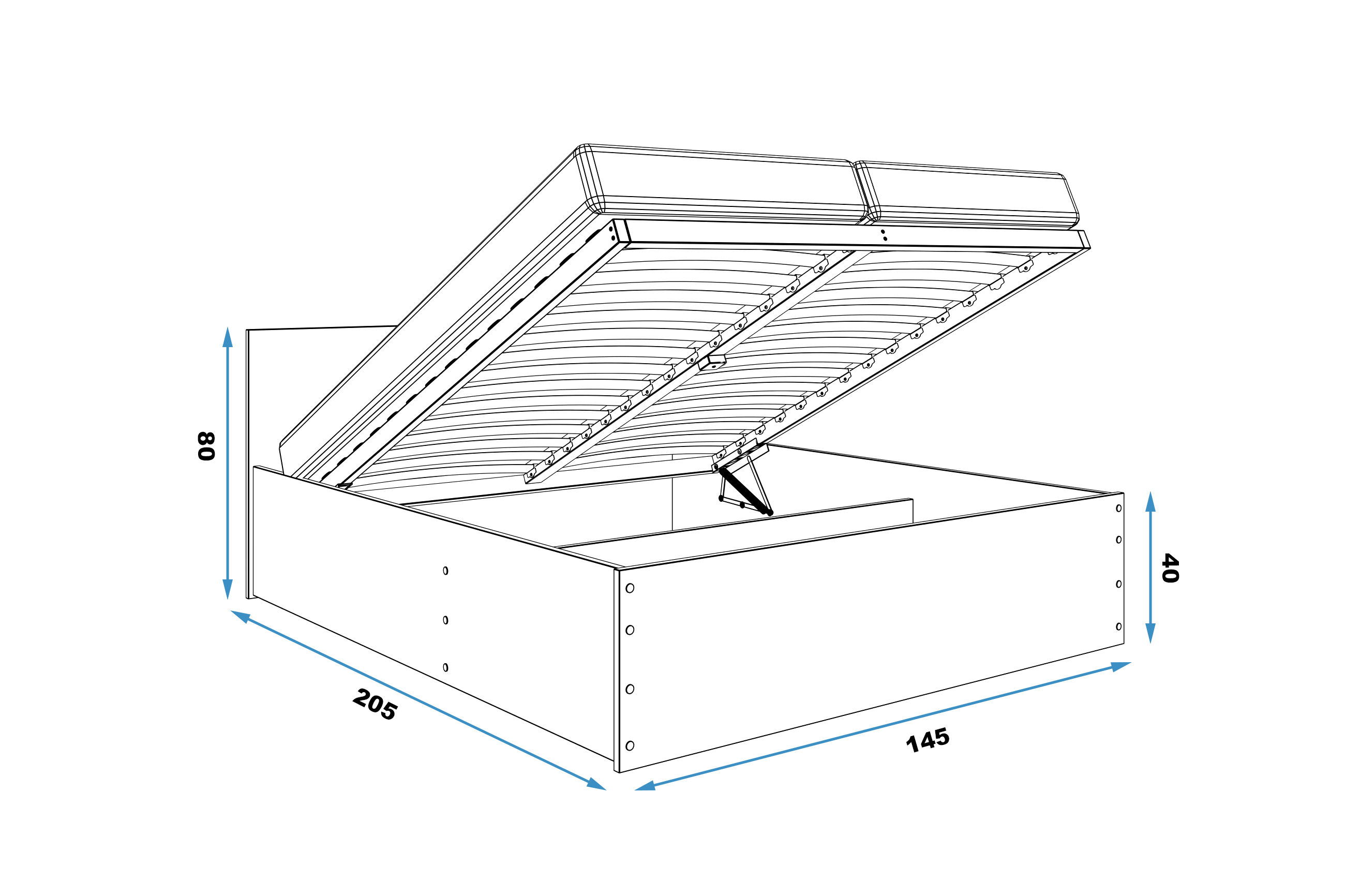 Rozměry a specifikace pro postel do ložnice PANAMAX 140X200 s úložným prostorem, grafit