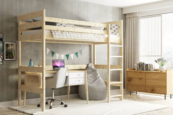 Patrová postel pro mladé - mezanin z přírodního dřeva 90x200
