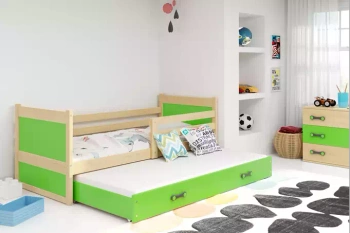 Dospívající postel Rico 90x190 se zásuvkou, borovice/zelená