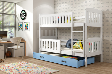 Patrová postel KUBUŚ 90X190 s matrací a zásuvkou, bílá/modrá