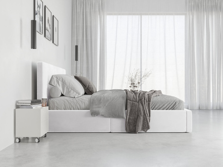 Čalouněná postel do ložnice HILTON 140X200 s úložným boxem, bílá