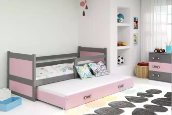 Dospívající postel Rico 90x190 se zásuvkou, šedá/růžová