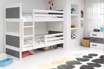 Patrová postel pro mládež RICO 90X190 s matrací, bílá/grafitová