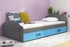 Jednolůžko pro mládež LILI 90X200 s matrací a zásuvkou, grafit/modrá