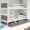 Patrová postel pro mládež RICO 90X200 s matrací a zásuvkou, bílá/grafitová
