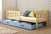 KUBUŚ 80X190 jednolůžko se zásuvkou, borovice/modrá
