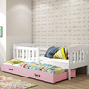 KUBUŚ 90X200 výsuvná postel pro mládež s matrací a zásuvkou, bílá/růžová