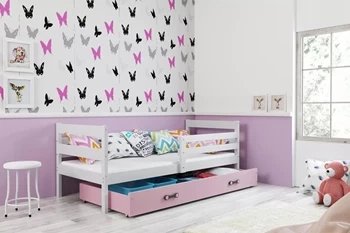 Jednolůžko pro mladé ERYK 80X190 se zásuvkou, bílá/růžová