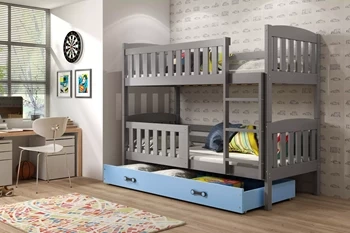 Patrová postel KUBUŚ 90X190 se zásuvkou, grafit/modrá