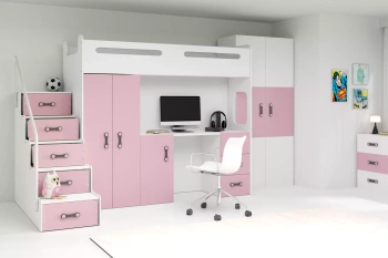 MAX 4 80X200 jednolůžko pro mládež s psacím stolem, růžová barva