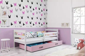 Jednolůžko pro dospívající ERYK 90x190 se zásuvkou, bílá/růžová