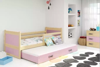 Dospívající postel Rico 90x190 s matrací a zásuvkou, borovice/růžová