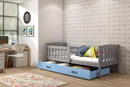 KUBUŚ 90X190 jednolůžko pro mladé se zásuvkou, grafit/modrá