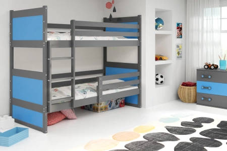 Patrová postel pro mládež RICO 90X200 s matrací, grafit/modrá