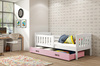 KUBUŚ 80X160 jednolůžková dětská postel s matrací a zásuvkou, bílá/růžová