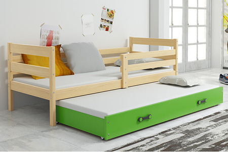 Výsuvná postel pro mládež ERYK 80X190 s matrací a zásuvkou, borovice/zelená