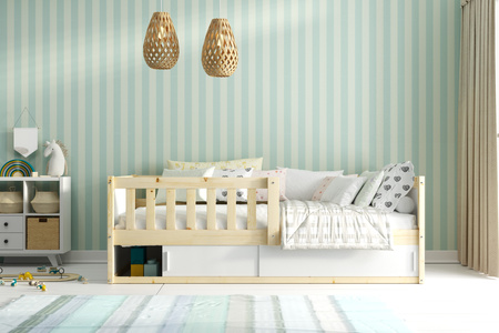 SMART 2 80X160 jednolůžková dětská postel s matrací a úložným prostorem, přírodní dřevo