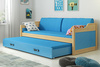 Výsuvná postel pro mládež DAWID 90X200 s matrací a zásuvkou, borovice/modrá