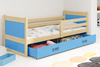 Juniorská jednolůžková postel RICO 90X200 s matrací a zásuvkou, borovice/modrá