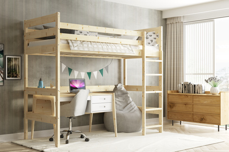 Patrová postel pro mladé - mezanin z přírodního dřeva 90x200