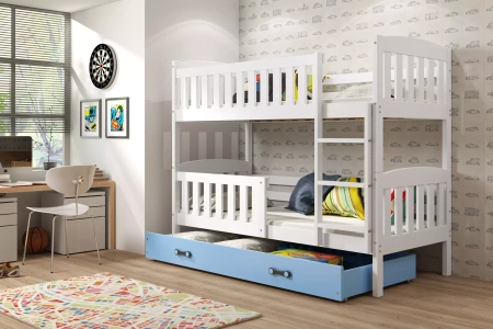 Patrová postel KUBUŚ 90X200 se zásuvkou, bílá/modrá