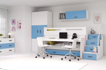 MAX 1 80X200 trojlůžko pro mladé s psacím stolem, modrá barva