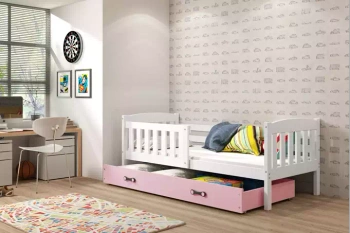 KUBUŚ 90X190 jednolůžko pro mladé se zásuvkou, bílá/růžová