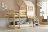 Patrová postel se schody a baldachýnem - mezanin z přírodního dřeva 90x200