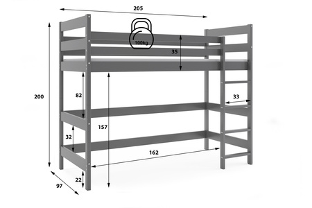 Patrová postel pro mládež - mezanin 90x200