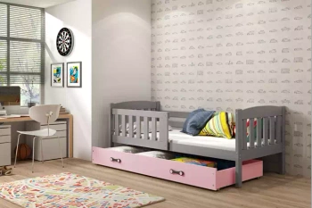 KUBUŚ 90X190 jednolůžko pro mladé se zásuvkou, grafit/růžová