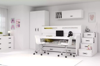MAX 1 80X200 trojlůžko pro mladé s psacím stolem, bílé