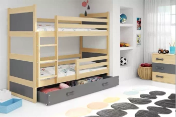 Patrová postel Junior 90x190 se zásuvkou - Rico borovice/grafit s matrací