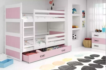 Patrová postel pro mládež RICO 90X190 se zásuvkou, bílá/růžová