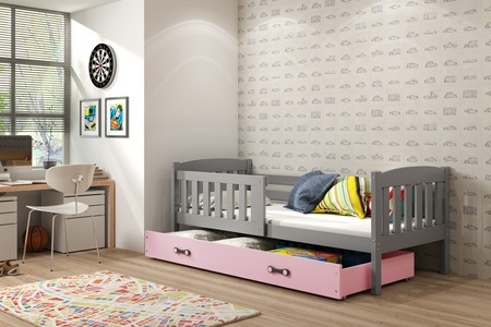 KUBUŚ 90X200 jednolůžko pro mladé se zásuvkou, grafit/růžová